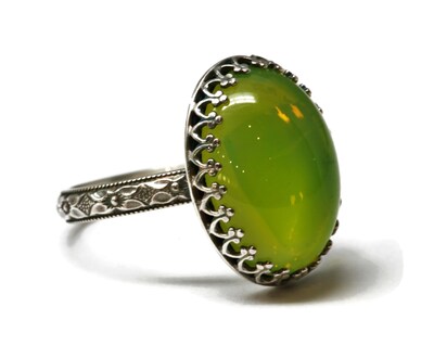 18x13mm Peridot Green Czech Glass 925 Antique Sterling Silver Ring by Salish Sea Inspirations - image3